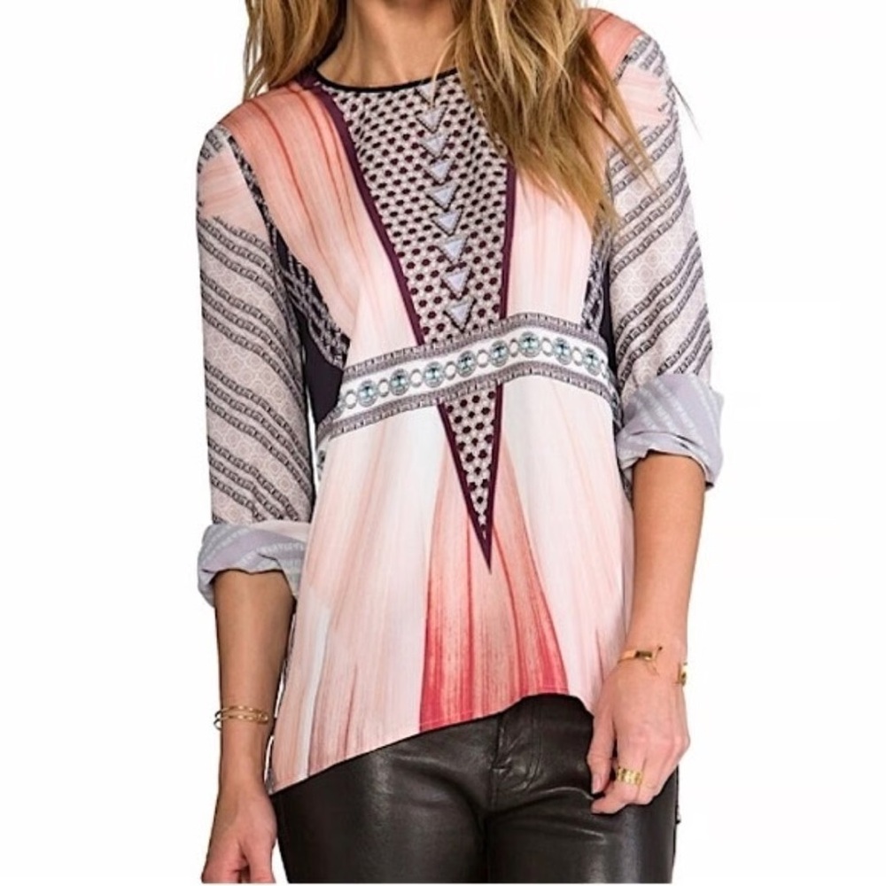 Clover Canyon Pink and Black Geometric Blouse size Medium
